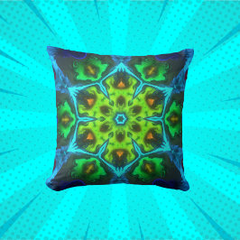 Coussin Kaleidoscope psychédélique vert bleu et orange