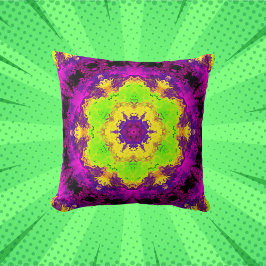 Coussin Kaleidoscope psychédélique vert jaune et violet