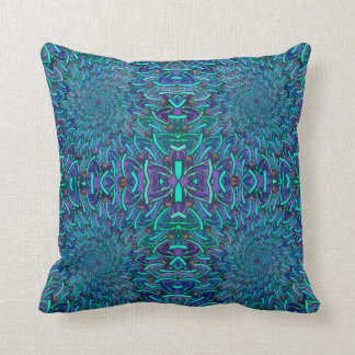 Coussin kaléidoscope réversible des ailes turquoises