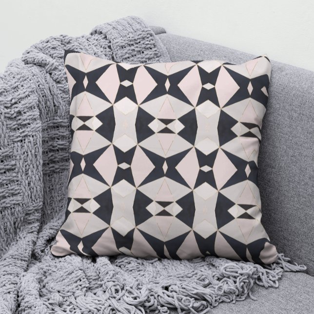 Coussin Kaleidoscope rose noir géométrique (Créateur téléchargé)