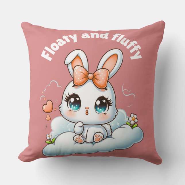 Coussin Kawaii Bunny – Cute Chibi Rabbit Throw Pillow (Recto)