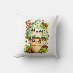 Coussin Kawaii Cône de Glace à la Menthe et aux Pé