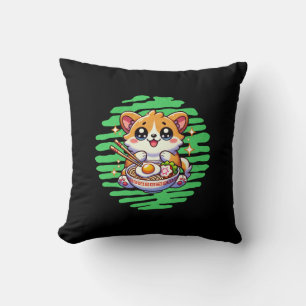 Coussin Kawaii Corgi manger bol de Ramen