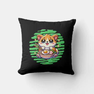 Coussin Kawaii Corgi manger bol de Ramen