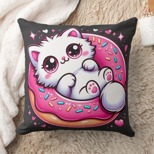 Coussin Kawaii Donut Chat - Anime Lover Otaku Cute Thet Pi (Couverture)