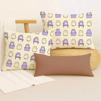 Coussin Kawaii Lavender Chonky Cat Pastel Cute Throw Pillo