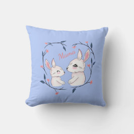 Coussin kawaii maman lapin et son bébé avec des fleurs