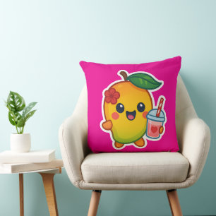 Coussin Kawaii Mango - Fruit d'amour avec Smoothi de coeur