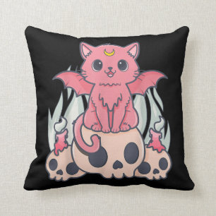 Coussin Kawaii Pastel Goth Cute Démon Déplaisant Chat et
