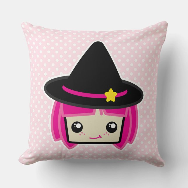 Coussin Kawaii Pink Haired Witch Jeu d'oreiller (Recto)