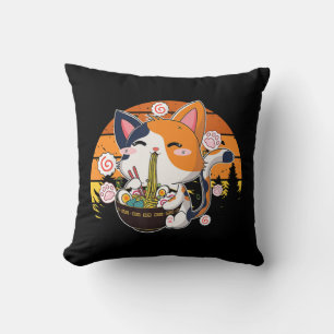 Coussin Kawaii Ramen Chat Anime Japonais Neko Noodle Fun V