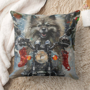 Coussin Keeshond chien équitation moto Noël