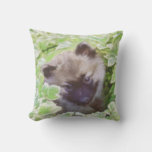 Coussin Keeshond Puppy in the Garden Peinture Art original
