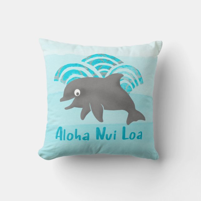 Coussin Keiki Aquarelle Dauphin Vague réversible (Recto)