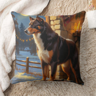 Coussin Kelpie Australien avec lumières de Noël vacances