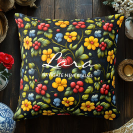 Coussin Khokhloma Inspiré Art Floral Décoratif