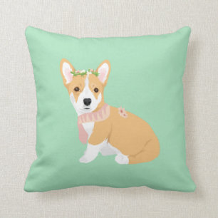 Coussin Kiki le joli corgi avec le châle rose