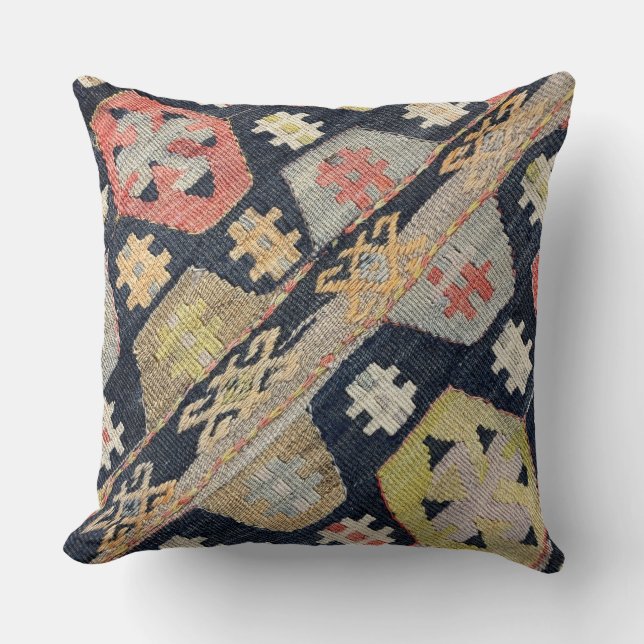 Coussin Kilim décoratif, tissage Navaho, textile tissé (Recto)