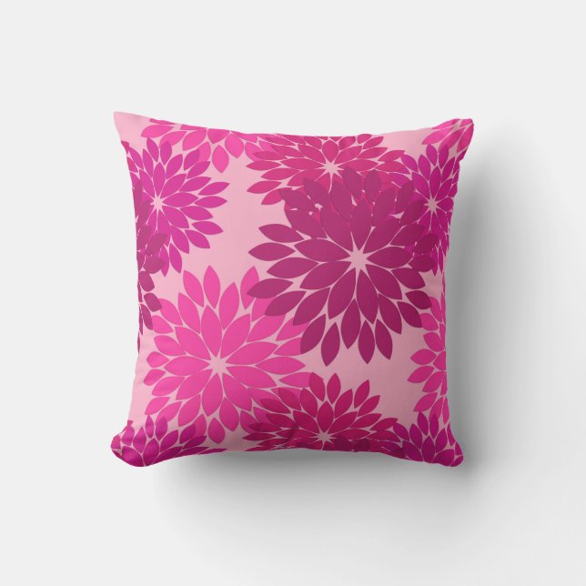 Coussin Kimono floral moderne Imprimer, rose, fuchsia et v (Recto)