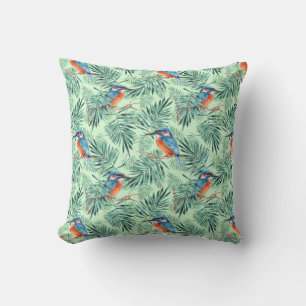 Coussin Kingfisher. Oiseaux et feuilles