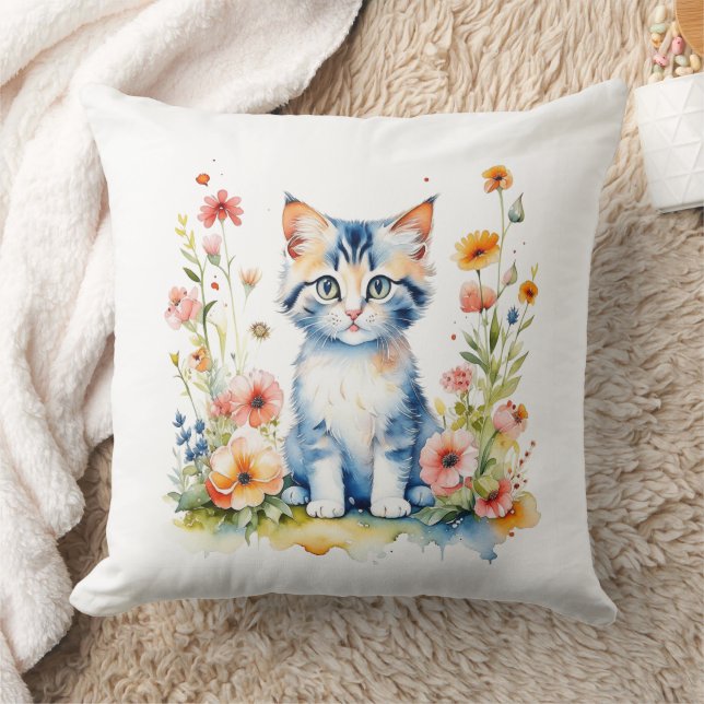 Coussin Kitten et fleurs personnalisés Nom du bébé (Couverture)