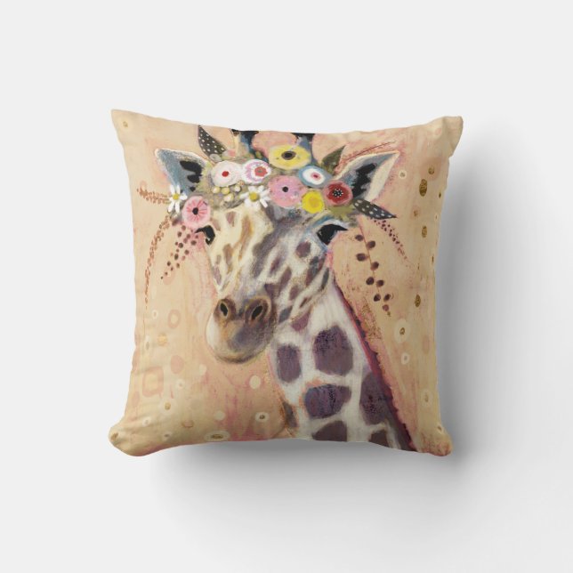 Coussin Klimt Giraffe | Orné De Fleurs (Recto)