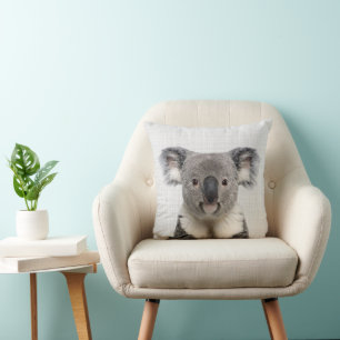 Coussin Koala avec Arrière - plan de lin gris