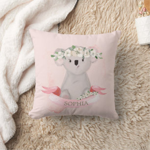 Coussin Koala Baby Animal mignonne Pink Floral Nursery