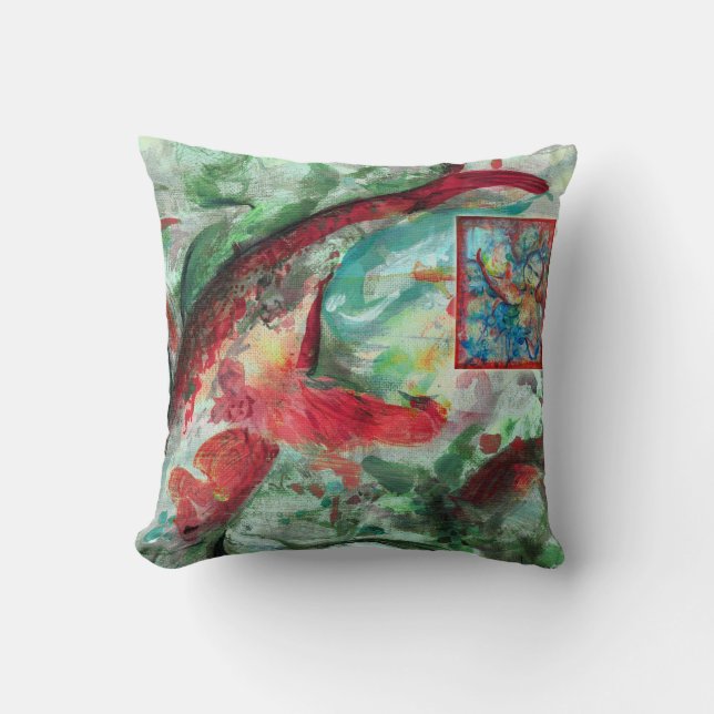 Coussin Koi Carp Poisson Peinture par Alexandra Cook (Recto)