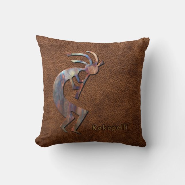 Coussin Kokopelli sur le cuir de relief (Recto)