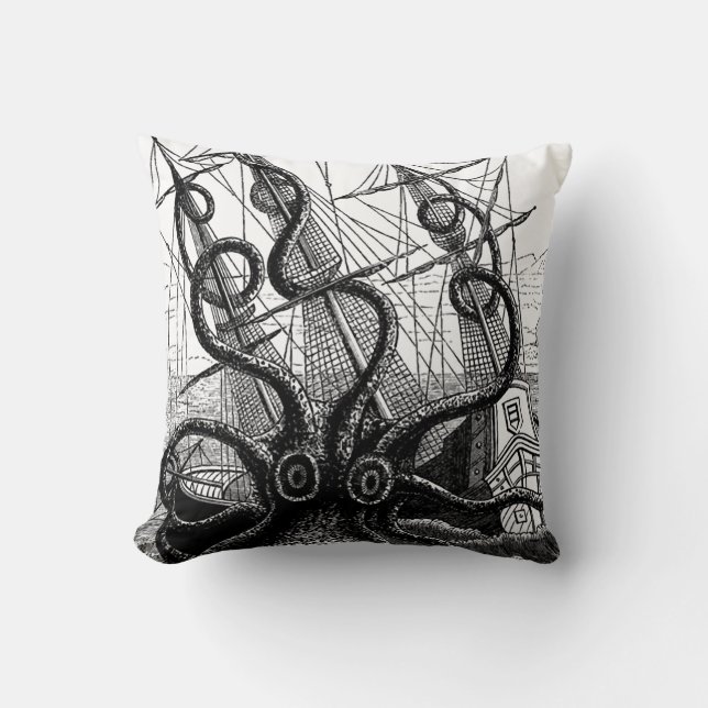 Coussin Kraken/poulpe Eatting un bateau de pirate, 20" (Recto)