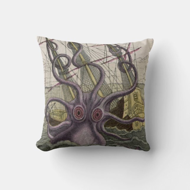 Coussin Kraken/poulpe Eatting un bateau de pirate, couleur (Recto)