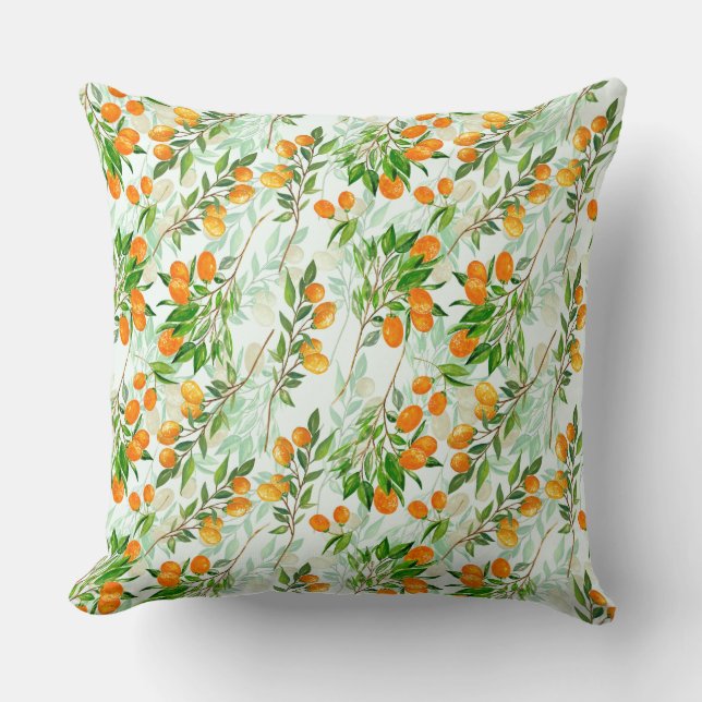 Coussin Kumquat Tropical Summer Fruit Motif sur Mint (Recto)