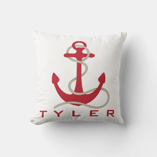 Coussin La Ancre rouge avec des bandes rouges et blanches  (Recto)