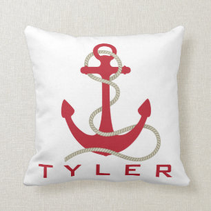 Coussin La Ancre rouge avec des bandes rouges et blanches 