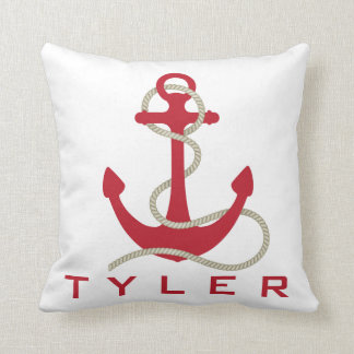 Coussin La Ancre rouge avec des bandes rouges et blanches 