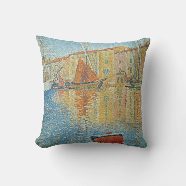 Coussin La Bouée Rouge par Paul Signac, Pointillisme Vinta (Recto)