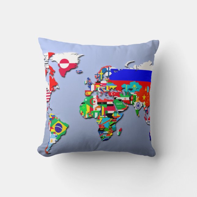 Coussin La carte du monde avec leurs drapeaux (Recto)
