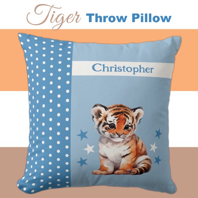 Coussin La chambre de l'enfant ajouter nom joli tigre bleu (Créateur téléchargé)