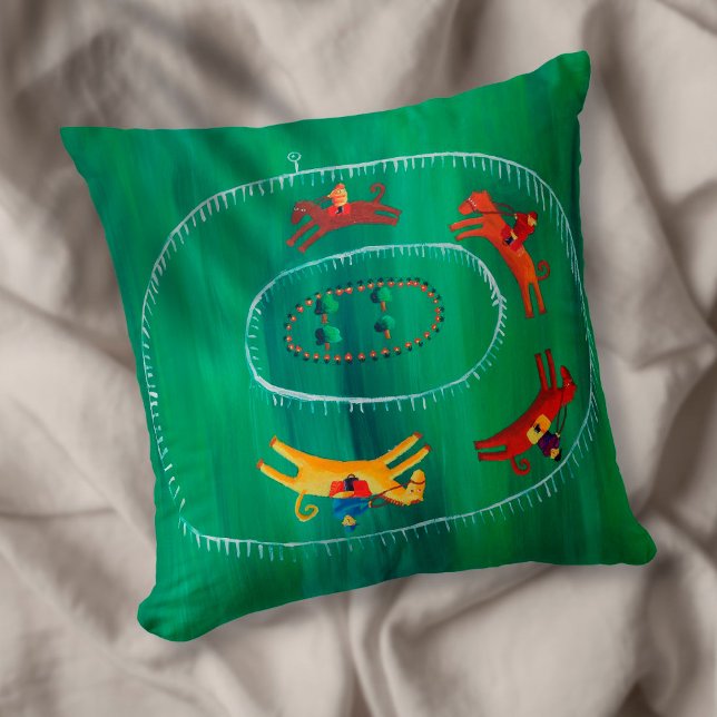 Coussin La Course du Cheval Art Moderne Peinture Acrylique (Créateur téléchargé)