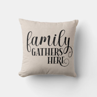 Coussin La famille de lin moderne Faux se réunit ici