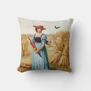 Coussin La femme dans le champ de blé lance l'oreiller