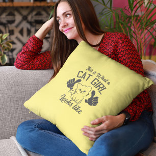 Coussin La Fille De Chat Jaune A L'Air De Pouces Haut Orei