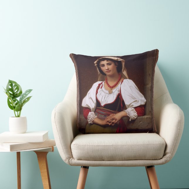 Coussin La fille napolitaine par Hugues Merle (Chaise)