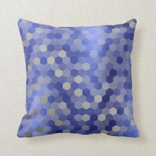Coussin La géométrie bleue d'hexagone de saphir argenté