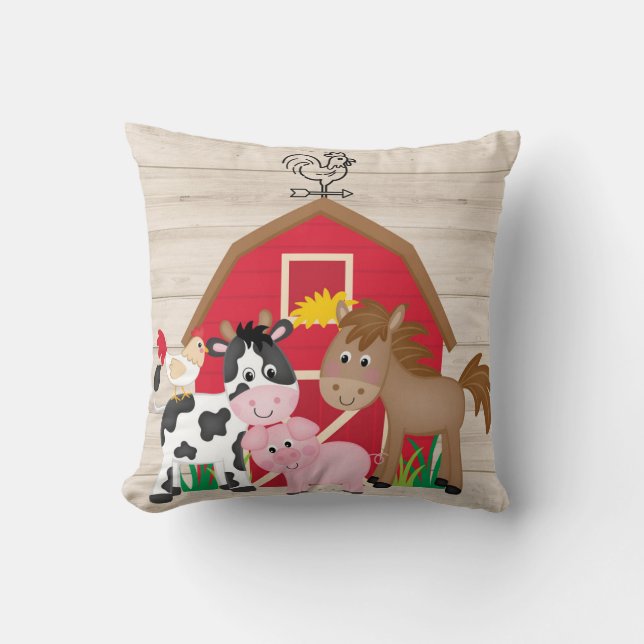 Coussin La grange rouge d'animaux mignons de ferme badine (Recto)