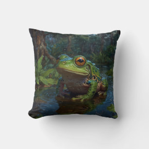 Coussin La grenouille des arbres dans un étang paysage fau