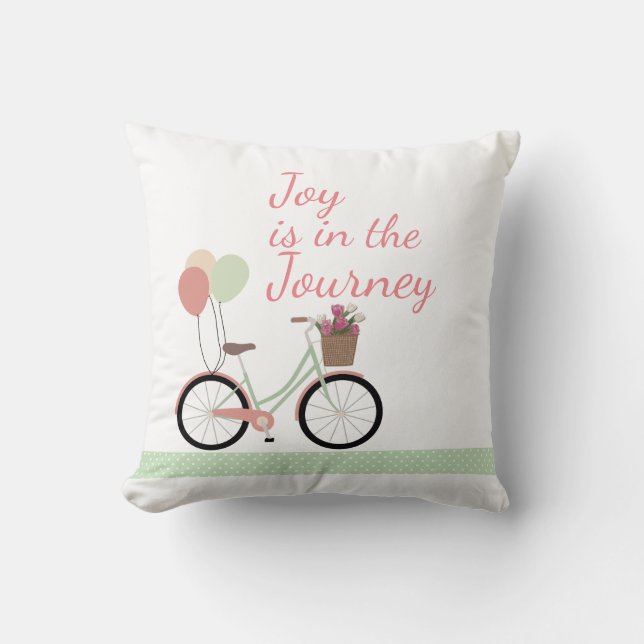 Coussin "La joie dans le voyage" Vélo rose et vert (Recto)