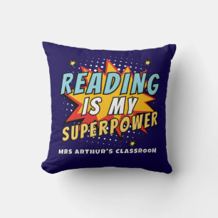 Coussin La lecture cool est ma classe Superpower