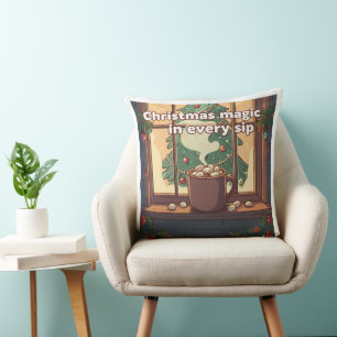 Coussin La magie de Noël cosy   Chocolat chaud de fête